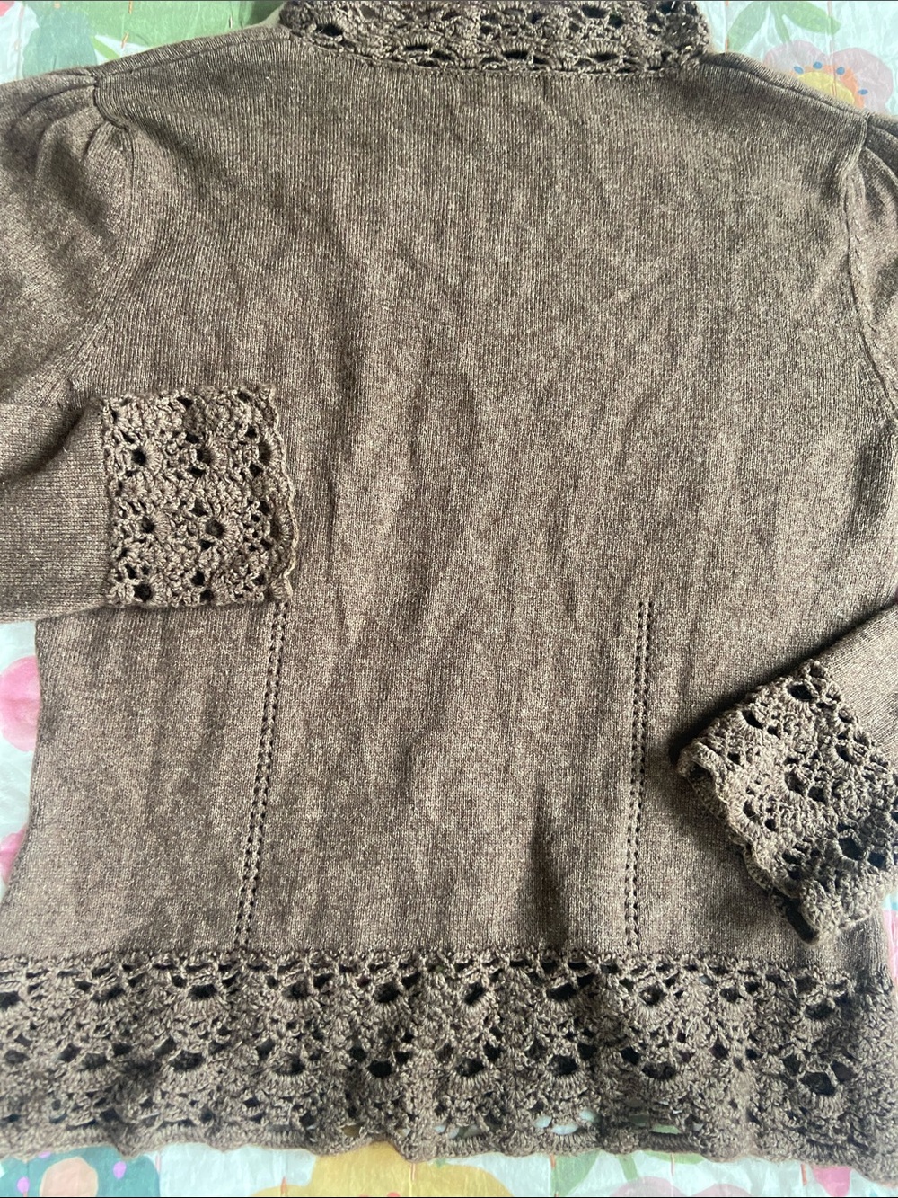 Vintage Y2k Chocolate Brown Lace-Trim Cashmere Sweater M - Picture 10 of 11
